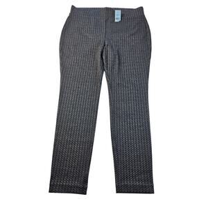 NWT Loft PETITE M MP pull on pants geometric shimmery black grey silver casual